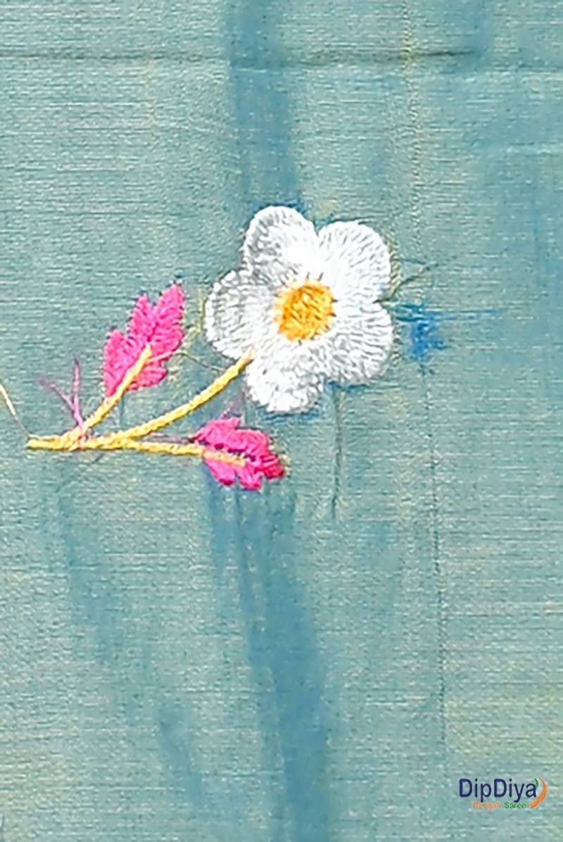 See Green Pure Cotton Paray Embroidery Handloom saree (295)